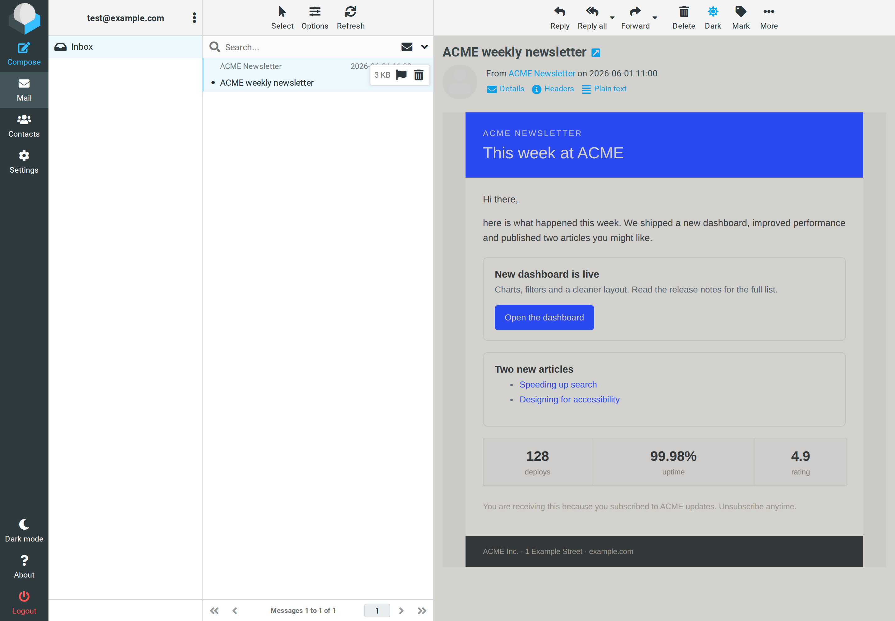 Derselbe Mailtext im Modus Light