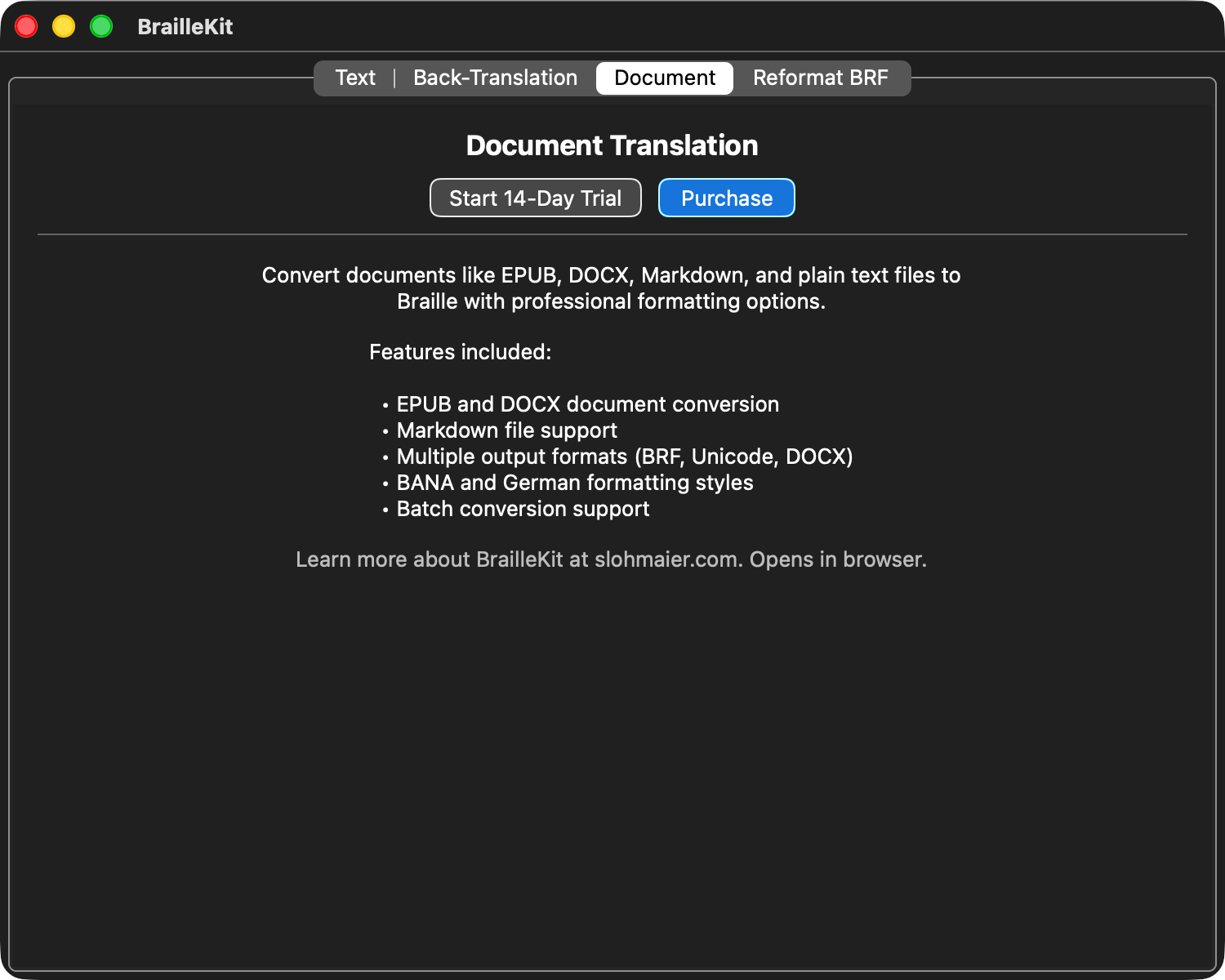 Document import tab (dark)