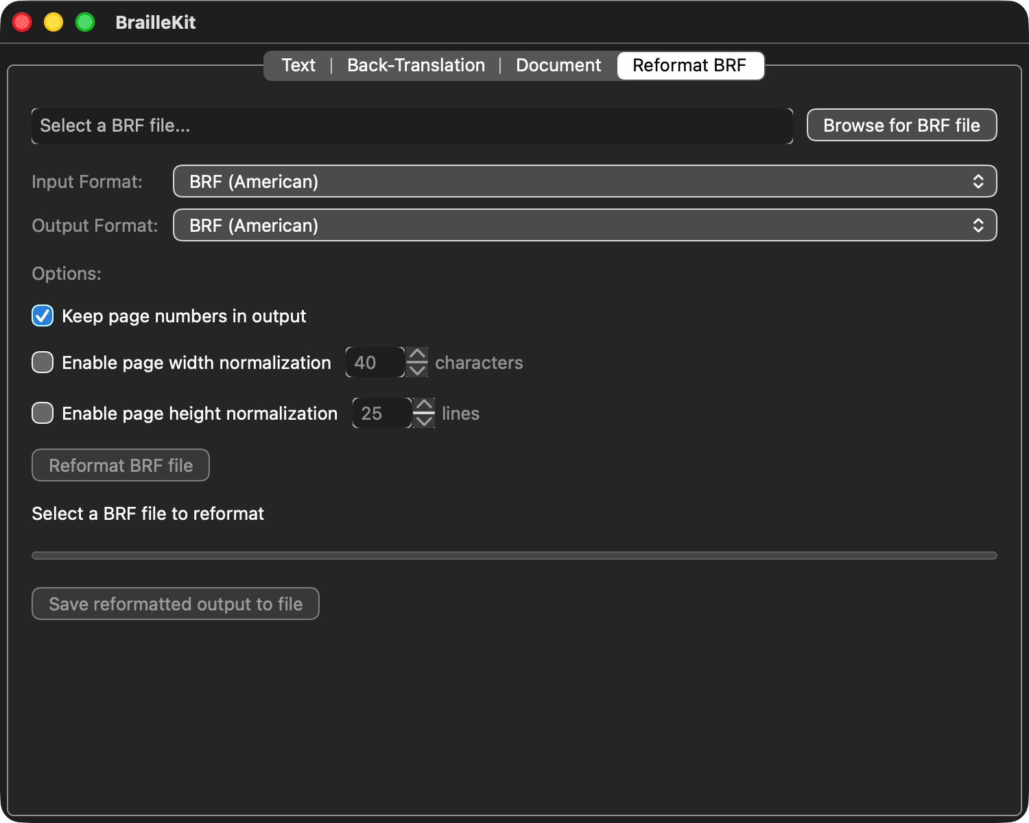 Braille reformat tab (dark)