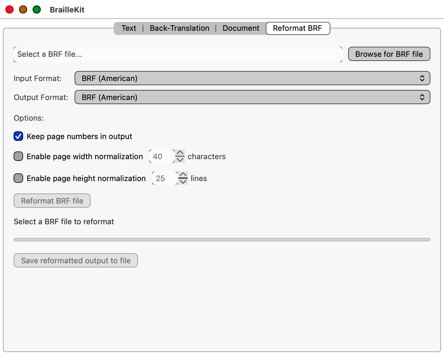 Braille reformat tab