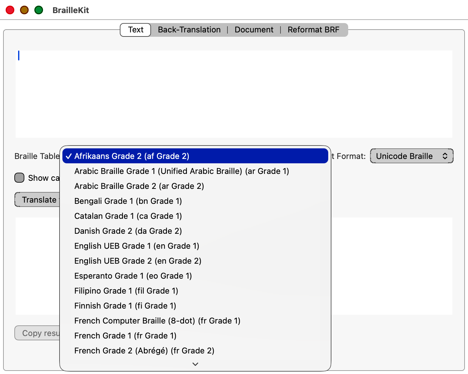 Translation table picker