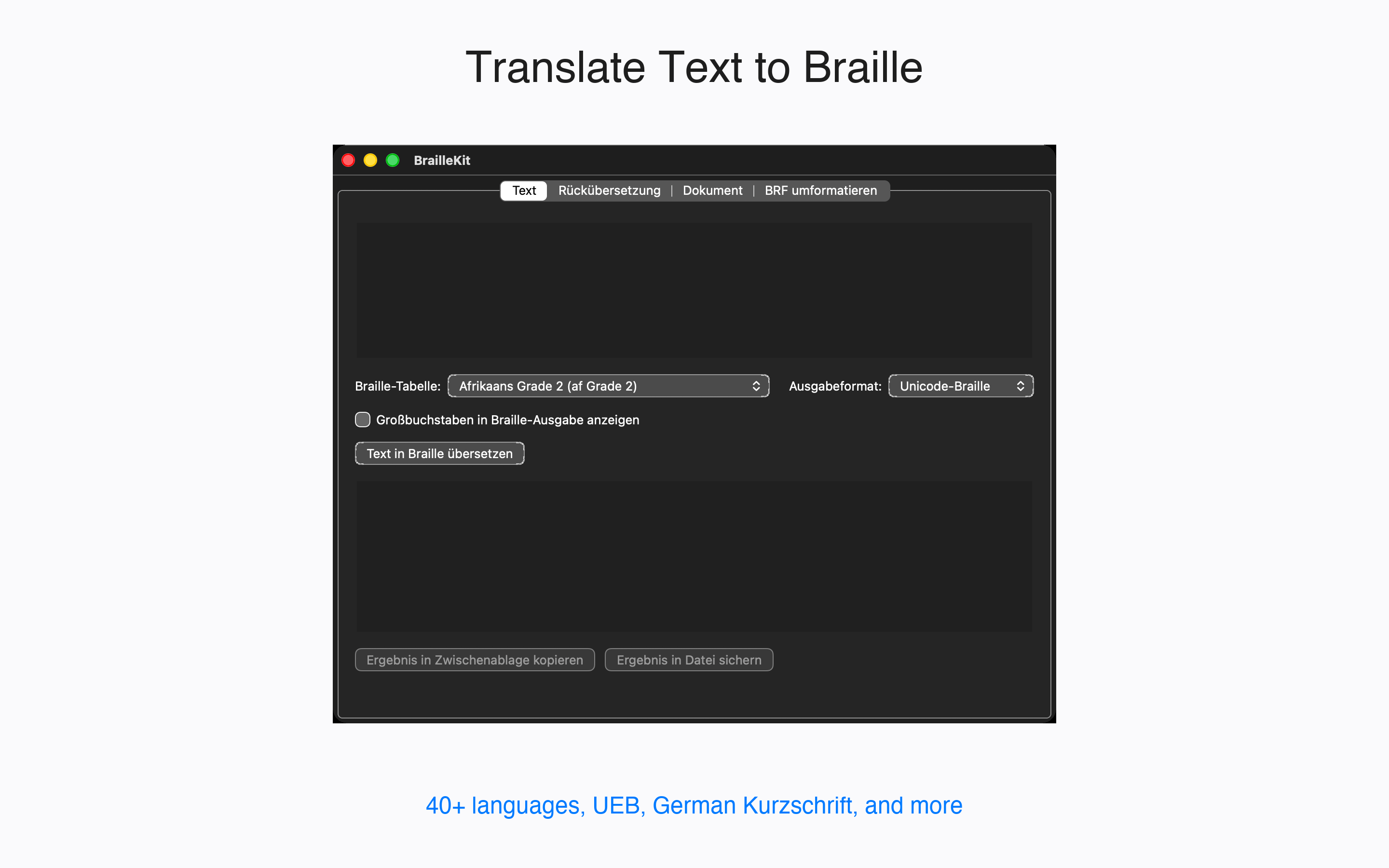BrailleKit running on macOS — main window, light appearance
