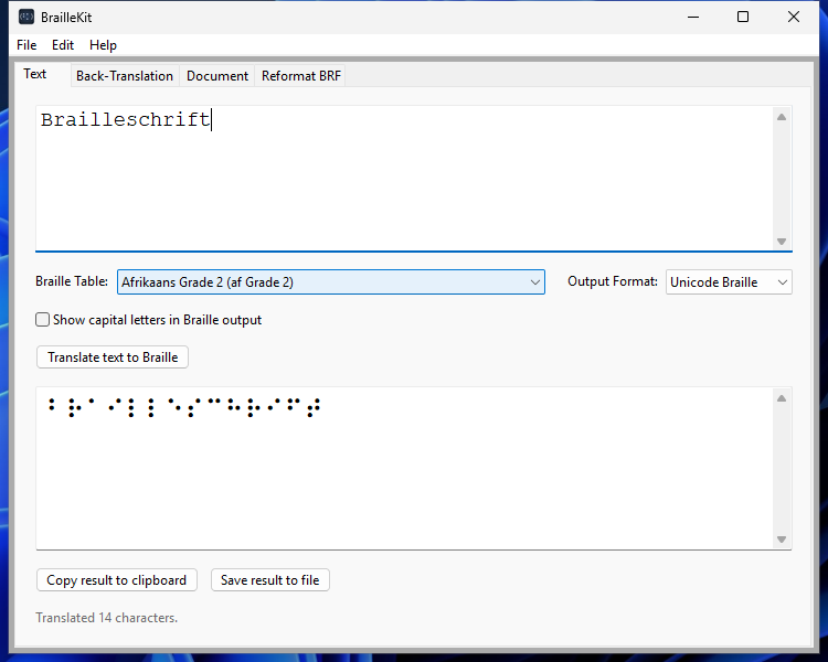 Text translation tab on Windows