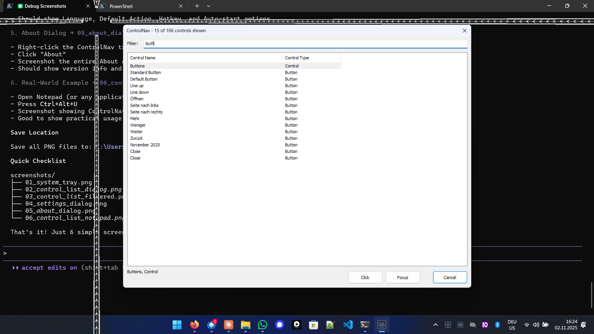 ControlNav control list with search filter