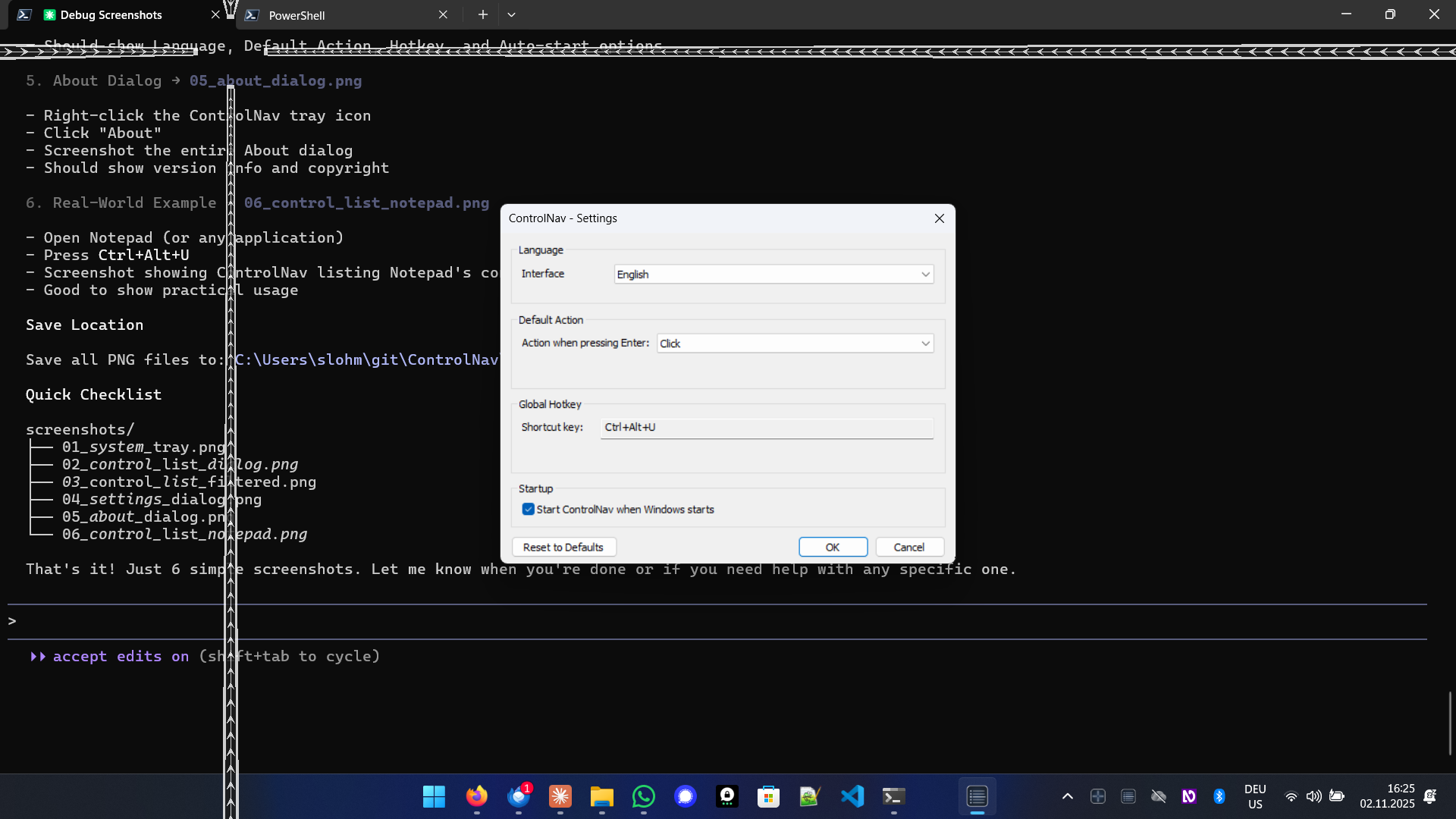 ControlNav settings dialog
