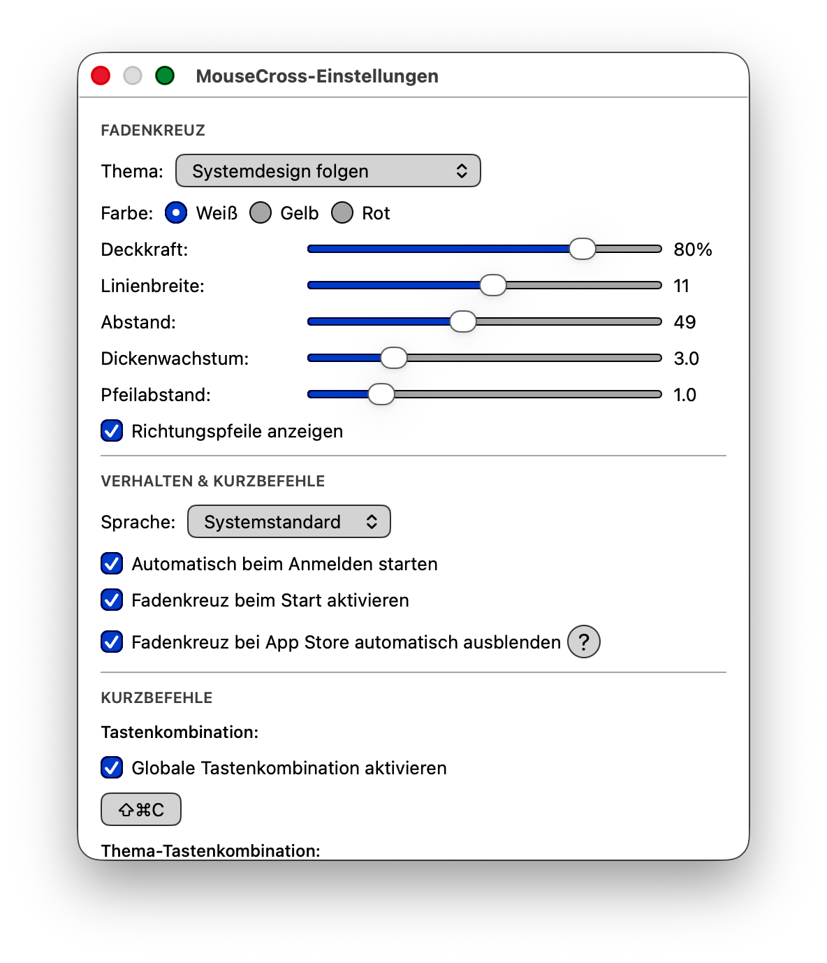 Einstellungsfenster auf macOS