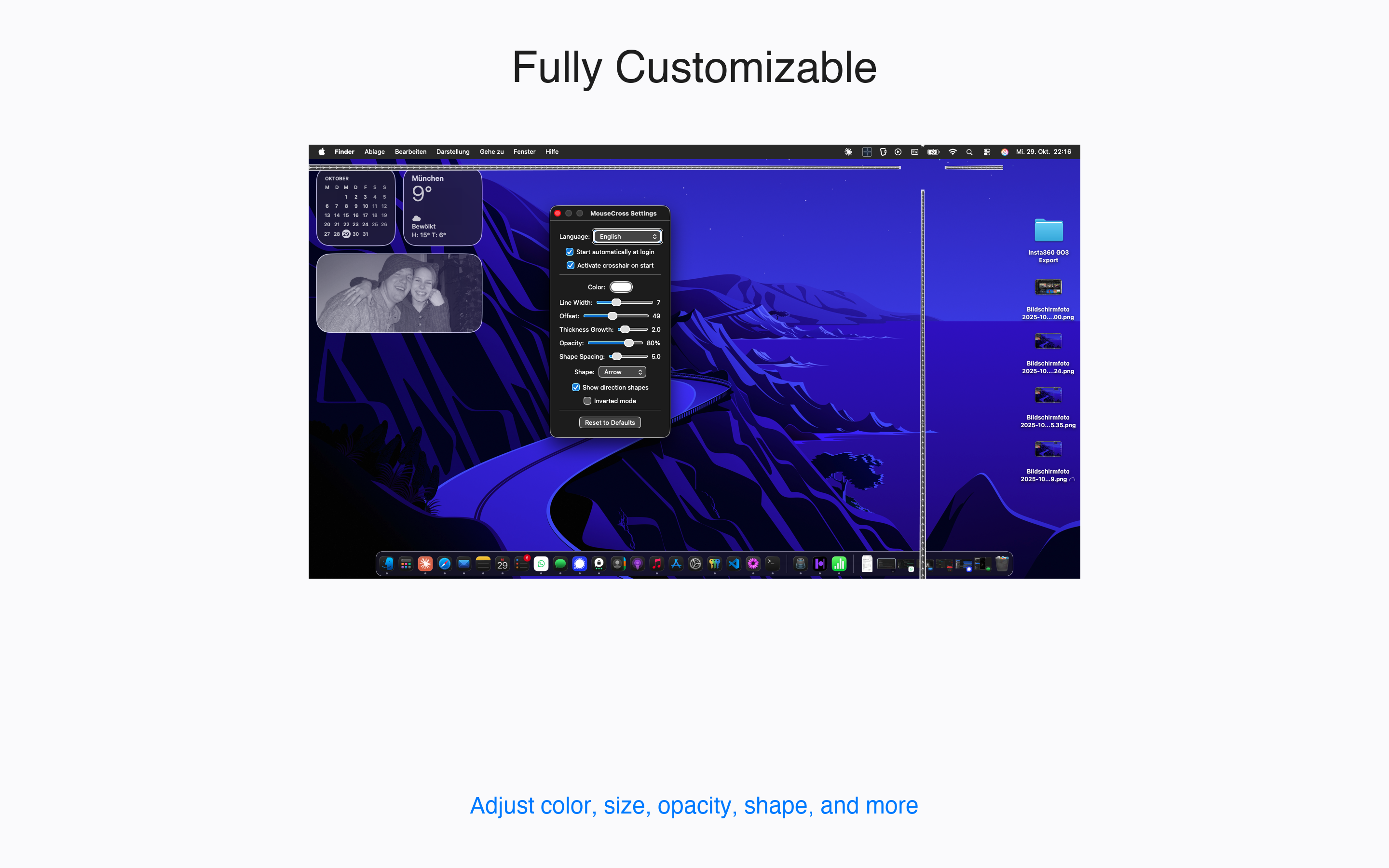 MouseCross settings on macOS