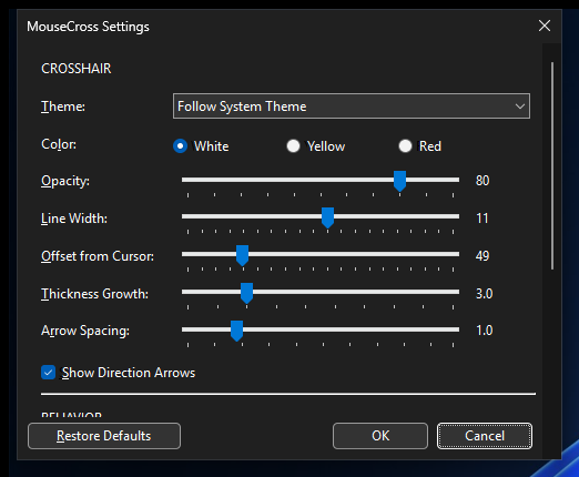 Einstellungsdialog auf Windows