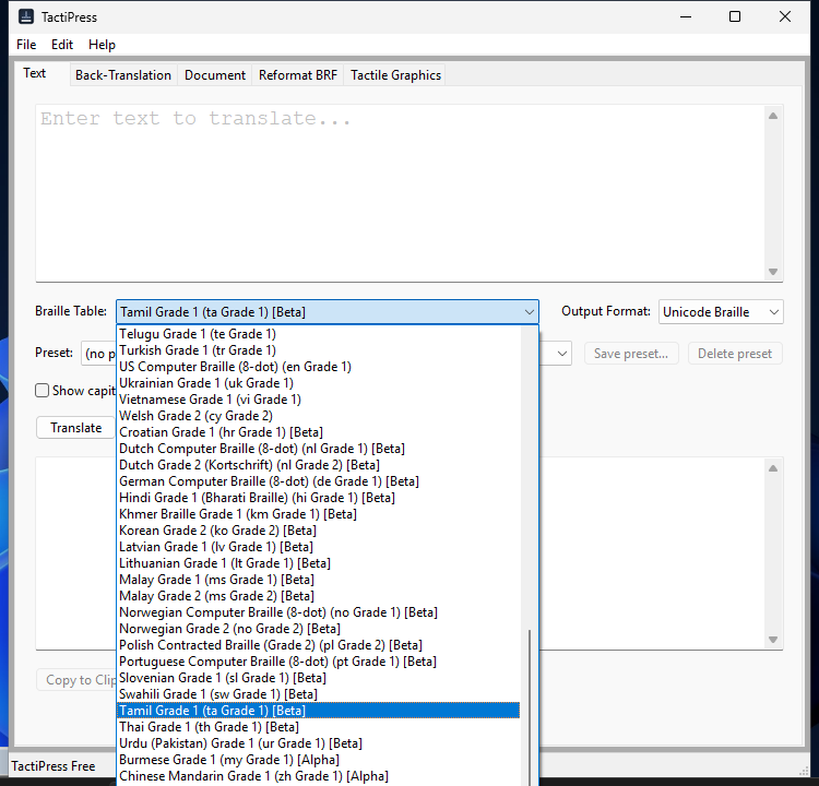 Table picker (Windows)